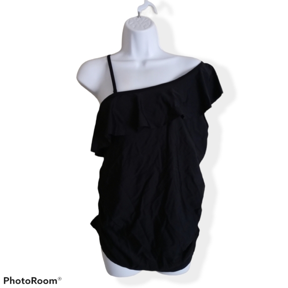 SHEIN One Shoulder Ruched Ruffle Tankini Swim Top. - Picture 1 of 8